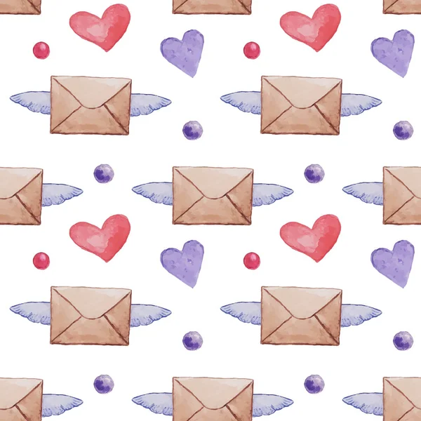 Umschlag Mit Flügeln Und Herzen Nahtloses Muster Valentinstag Kann Für — Stockvektor