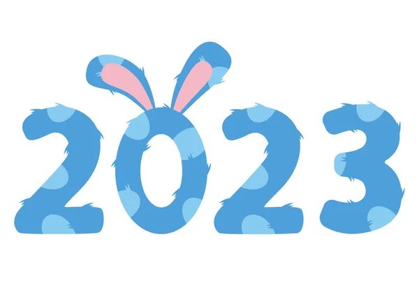 Yıl 2023 numara tasarım şablonu. Yılın tavşanı sembolü. Beyaz arkaplanda izole edilmiş düz ve çizgi film tarzında vektör illüstrasyonu