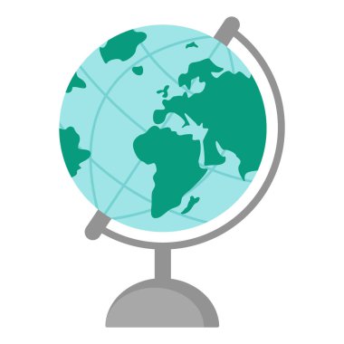 Okul gezegeni Dünya. Beyaz arkaplanda izole edilmiş coğrafya öğrenme aracı. Düz biçimli vektör illüstrasyonu