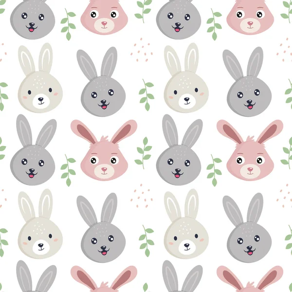 Bitki elementleri olan sevimli bir tavşan. Kusursuz desen. Duvar kağıdı, web sayfası arkaplanı ve yüzey dokuları için kullanılabilir