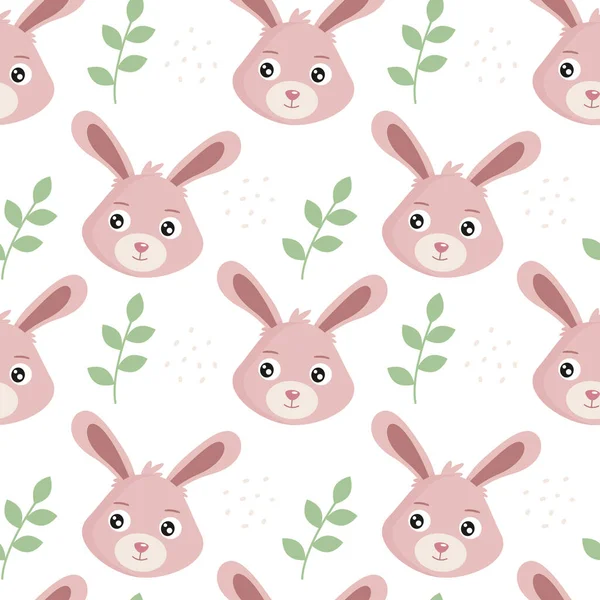 Bitki elementleri olan sevimli bir tavşan. Kusursuz desen. Duvar kağıdı, web sayfası arkaplanı ve yüzey dokuları için kullanılabilir. Vektör