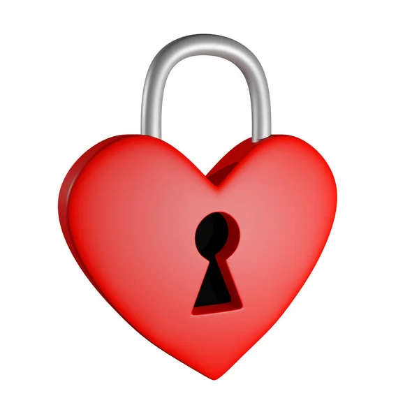 Padlock Form Heart Isolated White Background Render — Stock Photo, Image