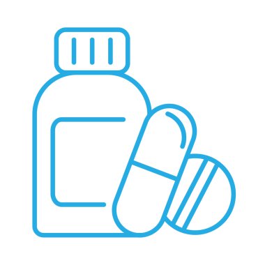 Haplı ve kapsüllü bir şişe ilaç. Vektör illüstrasyonu