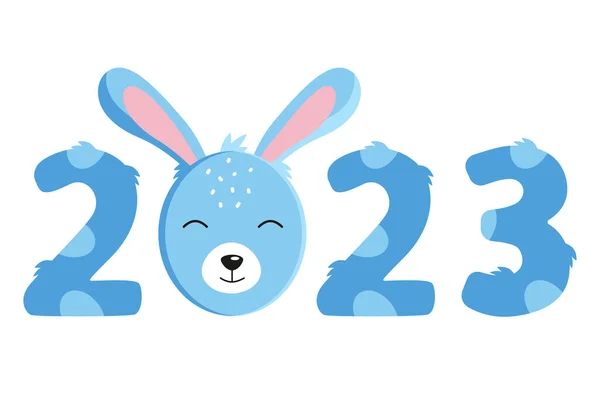 Yeni 2023 'ün sembolü. Mavi tavşan ve sayılar. Vektör illüstrasyonu