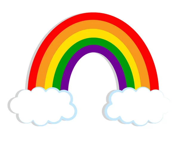 Arco Íris Colorido Bonito Com Nuvens Isoladas Fundo Branco Ilustração — Vetor de Stock
