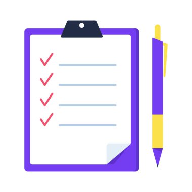 Beyaz arkaplanda kalem izole edilmiş kontrol listesi simgesi. Vektör illüstrasyonu