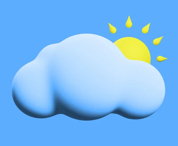 3Dスタイルの太陽と雲の青の背景に隔離された 天気予報の概念 3Dレンダリング — ストック写真