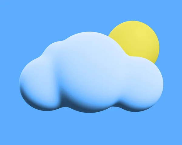 Stiliserad Sol Och Moln Isolerad Blå Bakgrund Väderprognos Koncept Rendering — Stockfoto