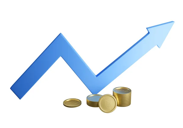 Diagramm Und Goldmünzen Isoliert Auf Weißem Hintergrund Illustration Des Erfolgs — Stockfoto