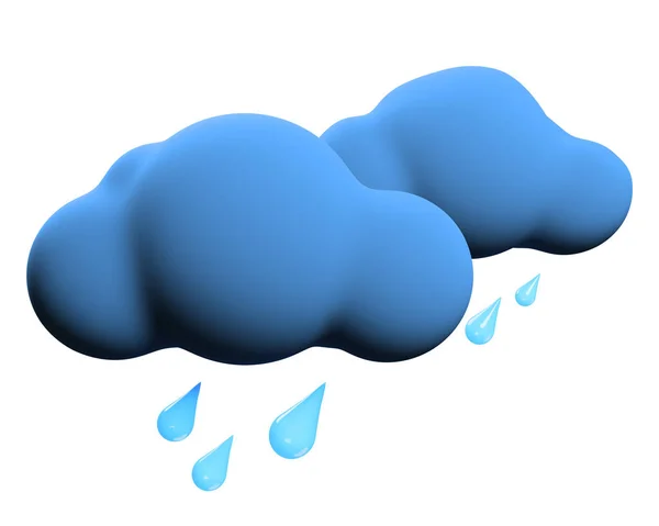 Stiliserade Moln Med Regn Isolerad Blå Bakgrund Väderprognos Koncept Rendering — Stockfoto