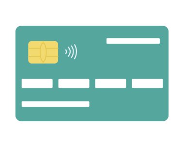 Kredi kartıyla. Beyaz arkaplanda izole edilmiş plastik kart şablonu. İş ve finans kavramı. Vektör illüstrasyonu