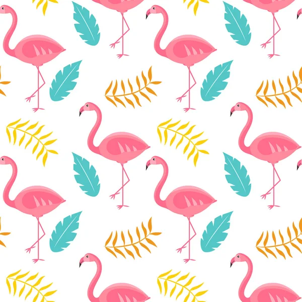 Rosa Flamingo Med Tropiska Blad Sömlöst Mönster Kan Användas För — Stock vektor