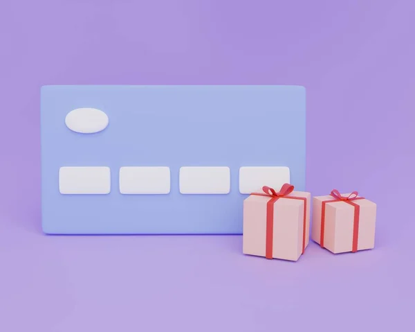 Credit Card Gifts Purple Background Rendering — Stockfoto