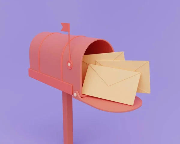 Mailbox Letters Open Red Postbox Rendering — Fotografia de Stock