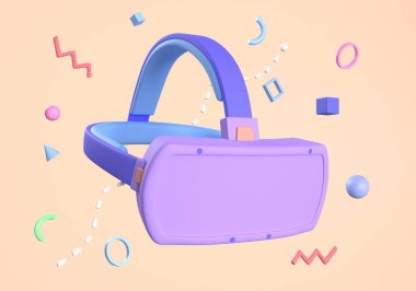 3D VR goggles, virtual reality technology. VR glasses for video game, simulation, online education. 3d rendering