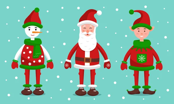 Conjunto Lindos Personajes Invierno Para Diseño Santa Claus Sus Ayudantes — Vector de stock