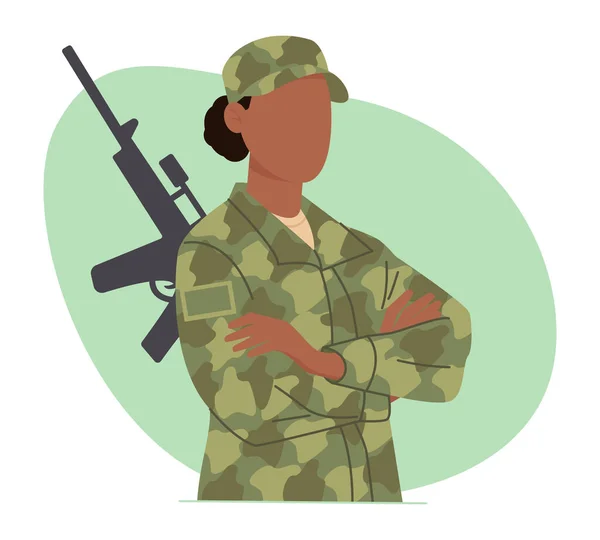 Žena Vojenském Oblečení Zeleném Pozadí Zbraní Mladá Dívka Armádním Obleku — Stockový vektor