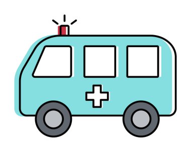 Ambulans arabası simgesi beyaz arkaplanda izole edildi. Vektör illüstrasyonu