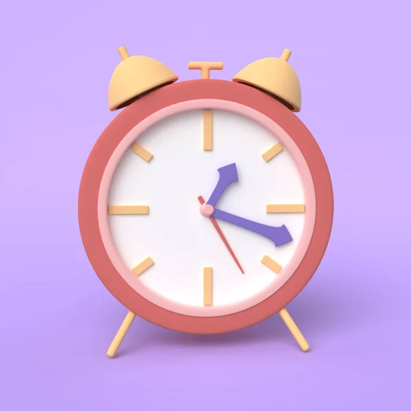 目覚まし時計赤いウェイクアップ時間紫の背景に隔離された 3Dレンダリング — ストック写真