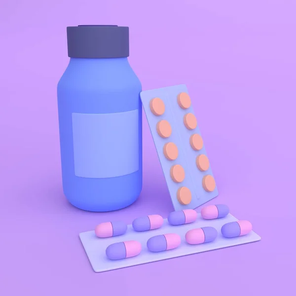 Бутылки Лекарствами Таблетки Таблетки Пузырьки Рендеринг — стоковое фото