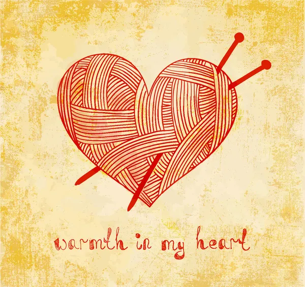 Серце з в'язаною голкою на гранжевому фоні — стоковий вектор