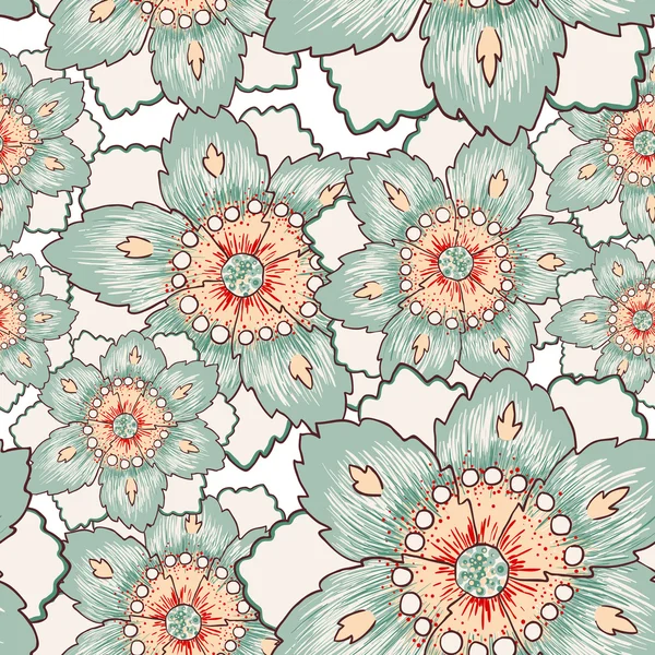 Vintage flor verde textura sin costura — Vector de stock