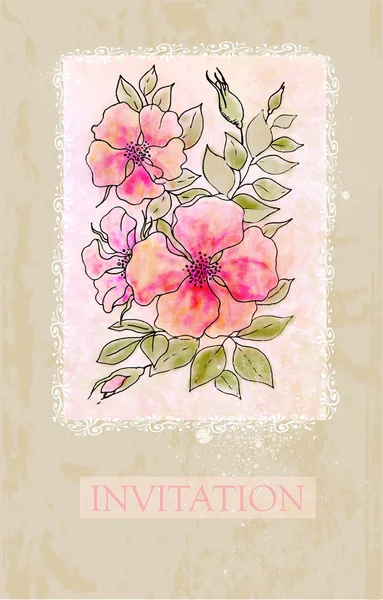 Carte d'invitation de fleurs vintage — Image vectorielle