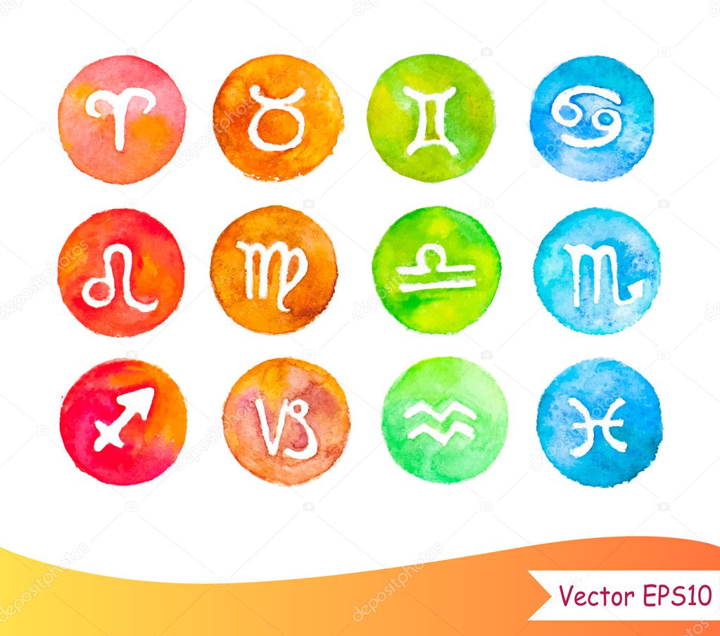 Watercolour horoscope signs