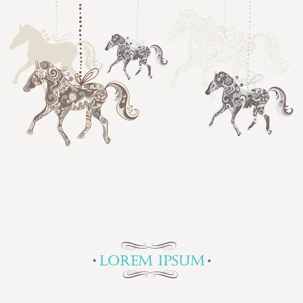 Fondo vintage de invierno con caballos ornamentales — Archivo Imágenes Vectoriales