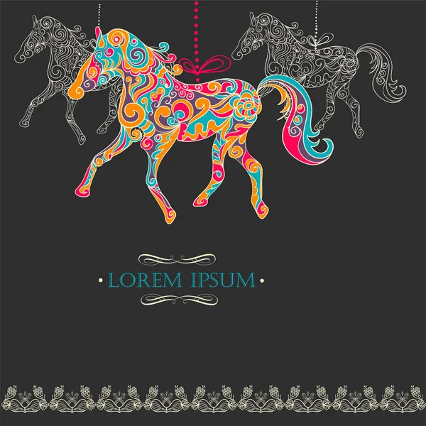 Vintage achtergrond met decoratieve paarden — Stockvector