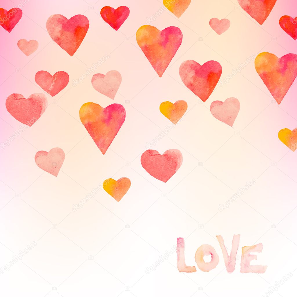 Watercolor hearts background