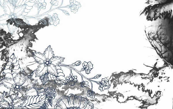 Fond floral sur texture aquarelle abstraite — Image vectorielle