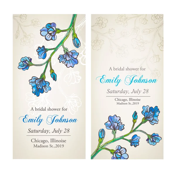 Bruids douche met blauwe bloem ornament — Stockvector
