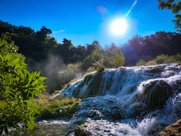 Beautiful Upper Waterfall Krka National Park Skradin Dalmatia Croatia Europe — Stock Photo, Image