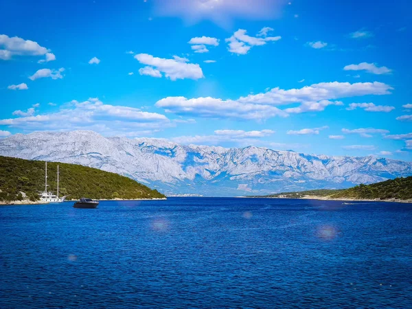 Utsikt Över Makarska Bergen Från Yacht Till Havs Biokovo Bergskedja — Stockfoto