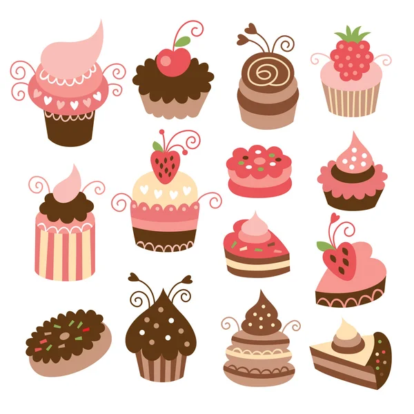 Set van schattige kleine cakes — Stockvector