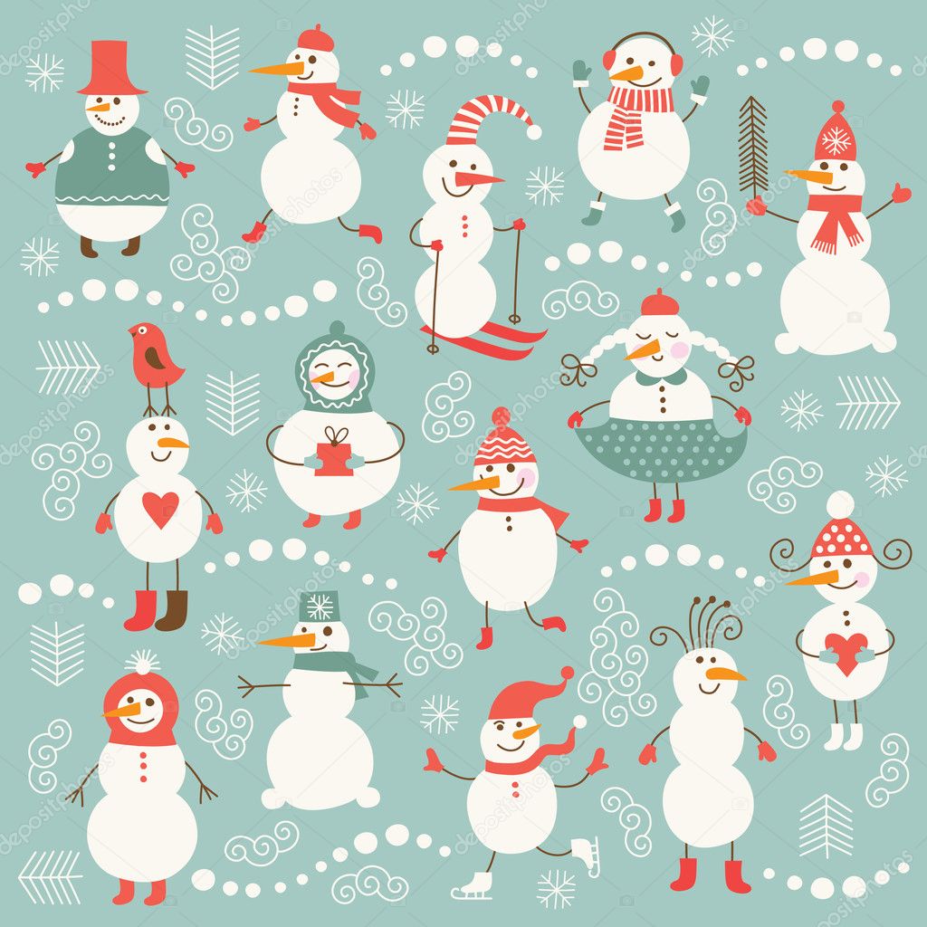 Set of cute funny snowmen