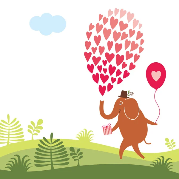 Ευχετήρια κάρτα με χαριτωμένο ελέφαντα — Διανυσματικό Αρχείο