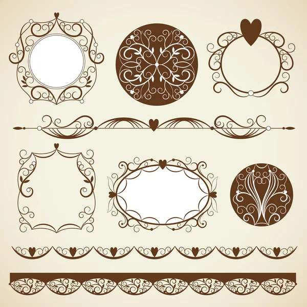Conjunto de marcos, elementos de diseño ornamental — Vector de stock