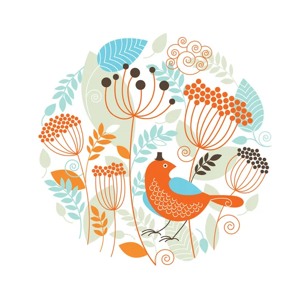 Floral εικονογράφηση με ένα πουλιά — Διανυσματικό Αρχείο