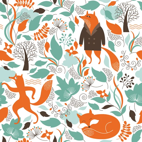Seamless pattern with a cute foxs — Stock Vector