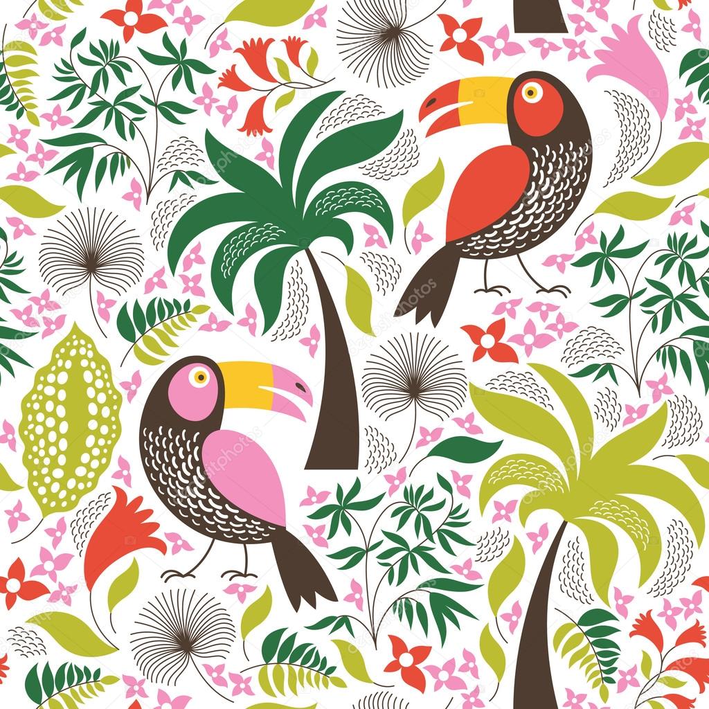 Seamless floral background with birds