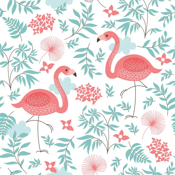 Seamless pattern with a pink flamingo — Stock Vector