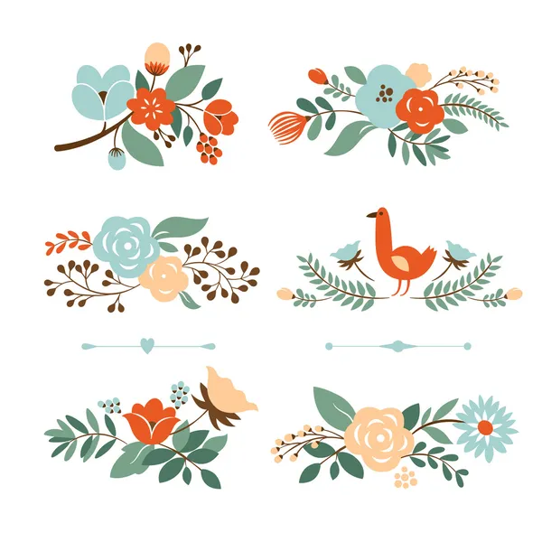 Conjunto gráfico floral, colección vectorial — Vector de stock