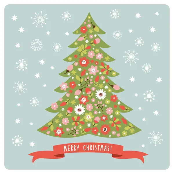 Christmas tree with flowers — Stock Illustration Christmas tree with flowers Stock Vector