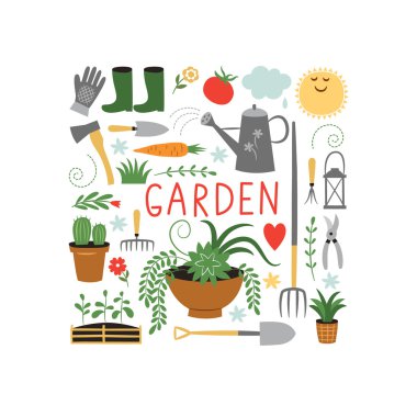 Gardening design elements clipart