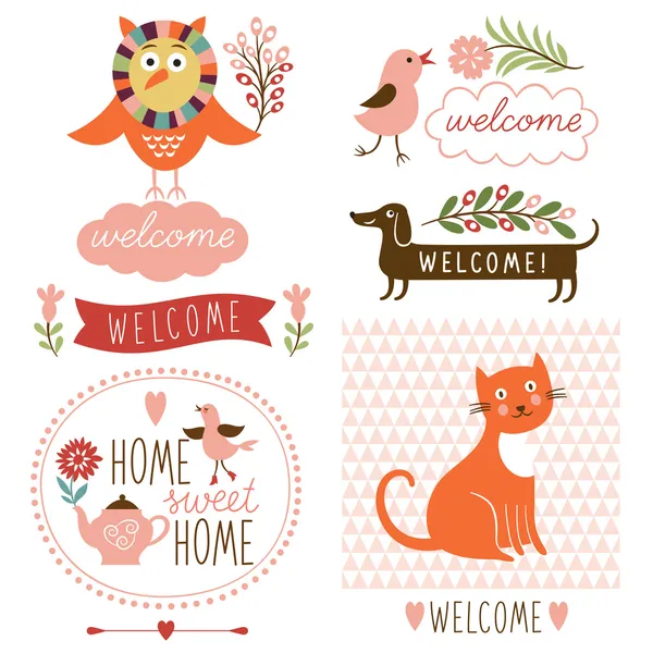Bienvenido elementos de decoración del hogar — Vector de stock