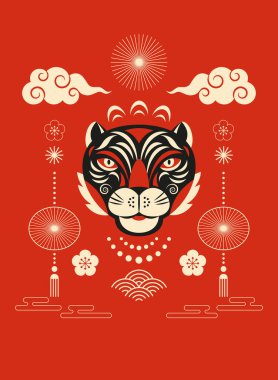 Kedili Çince yeni yıl kart-vektör çizimi