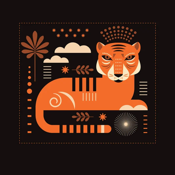 Ilustrație Vectorială Unui Tigru Drăguț Leu — Vector de stoc