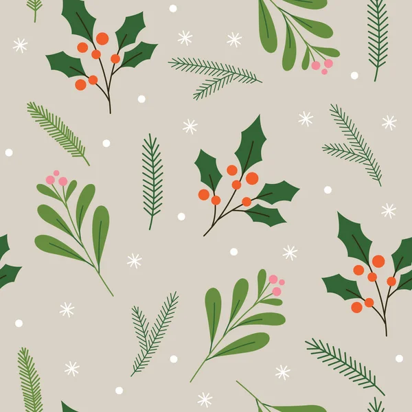 モミの枝とクリスマスのシームレスなパターンベクトルイラスト — ストックベクタ